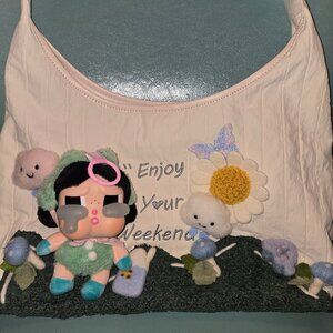 Quilted, Cream Shoulder Bag Embellished with Crybaby Crying Again Frogee